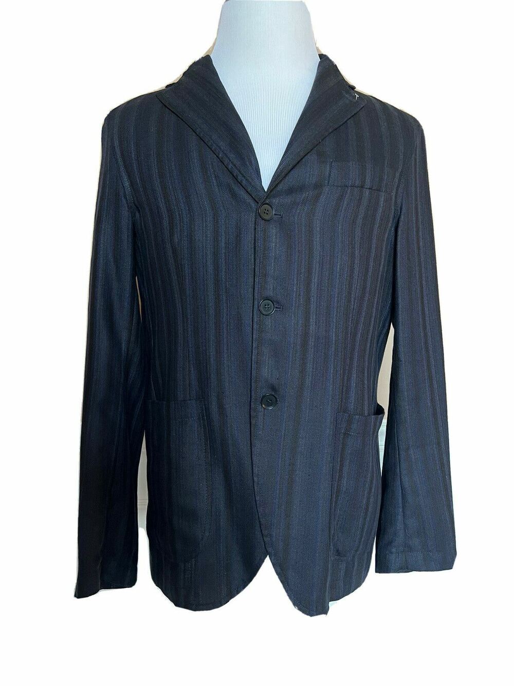 NWT $1795 EIDOS Napoli Sport Coat Jacket Silk/Wool Blue/Black 40R US (50R Eu) IT